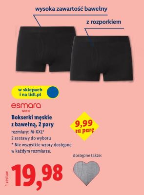 Bokserki męskie z bawełną esmara, 2 pary promocja w Lidl