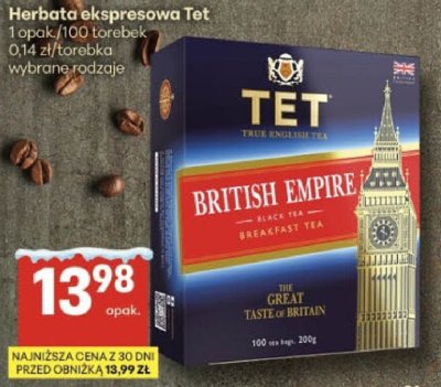 Herbata ekspresowa Tet British Empire 1 opak./100 torebek różne rodzaje promocja w Delikatesy Centrum