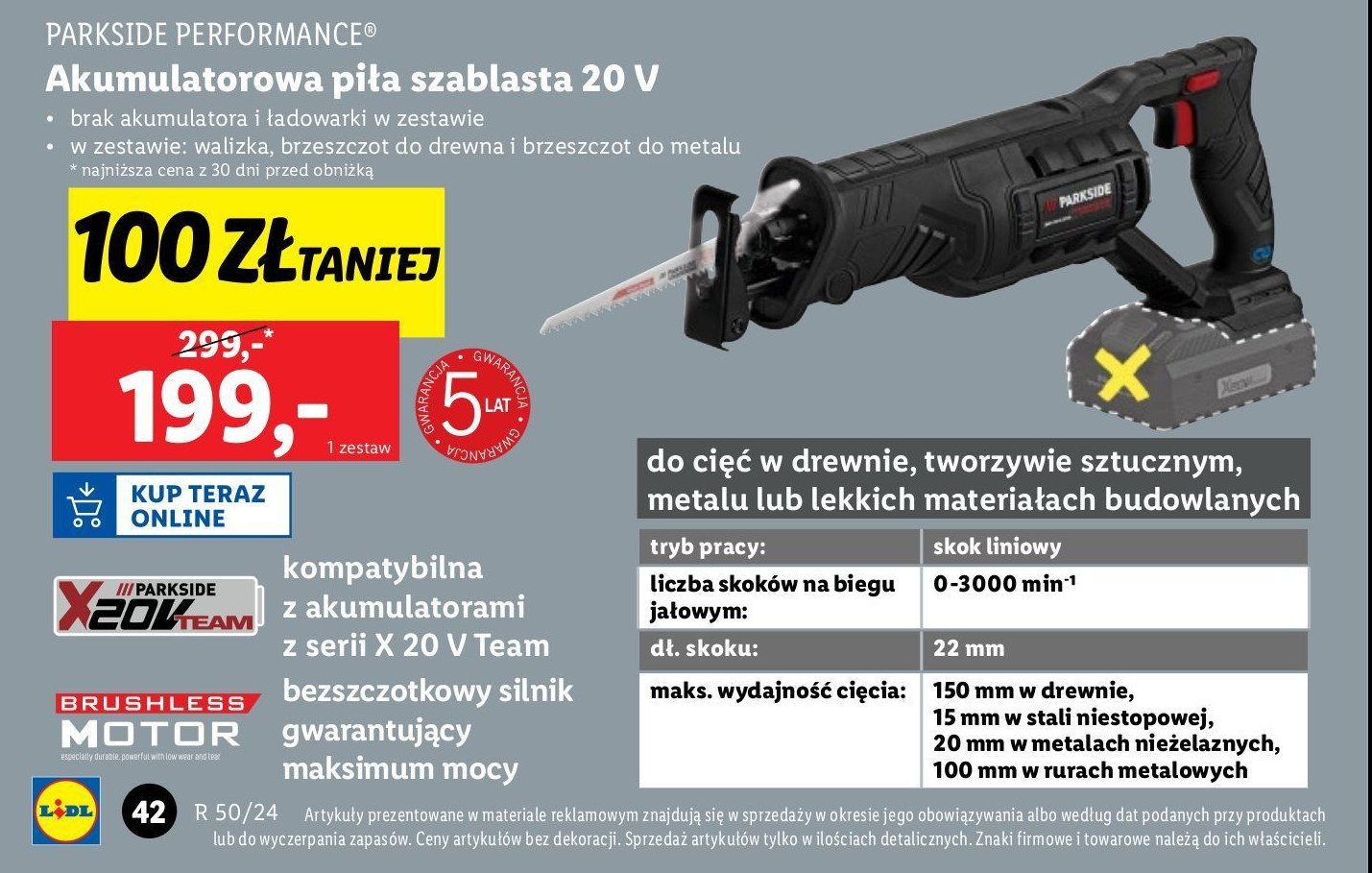 Piła szablasta 20 v Parkside performance promocja