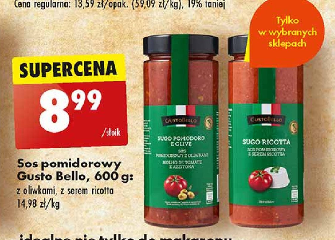 Sos pomidorowy z serem ricotta Gustobello promocja w Biedronka