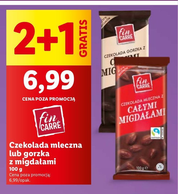 Czekolada gorzka z całymi migdałami Fin carre promocja w Lidl