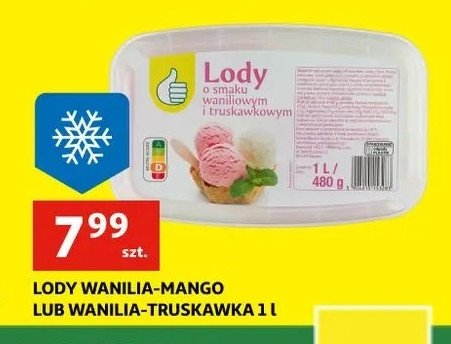 Lody o smaku waniliowym i mango Podniesiony kciuk promocja w ABC