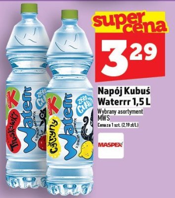 Woda Kubuś Waterrr 1,5 l promocja w TOPAZ