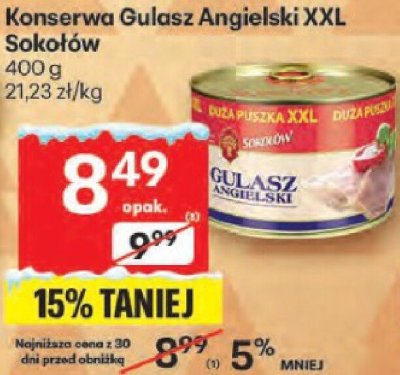 Konserwa Gulasz Angielski XXL Sokołów promocja w Delikatesy Centrum