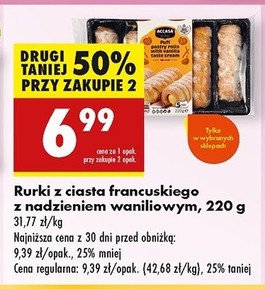 Rurki z ciasta francuskiego z nadzieniem waniliowym Accasa promocja w Biedronka