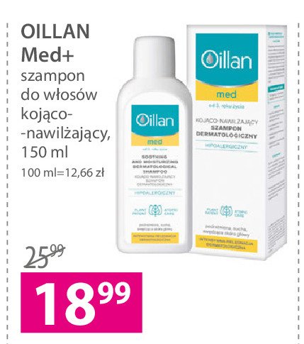Kojąco-nawilżający szampon dermatologiczny Oillan med+ promocja