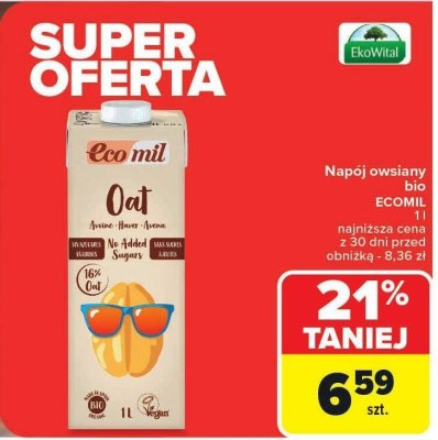 Napój owsiany bio ECOMIL promocja w Carrefour