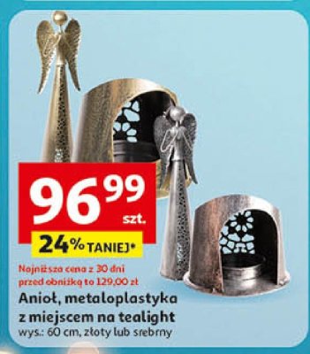Anioł metaloplastyka z miejscem na tealight wys. 60 cm, złoty lub srebrny promocja w Auchan