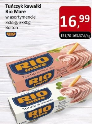 Tuńczyk kawałki Rio Mare w asortymencie 3x65g, 3x80g promocja w Market Point