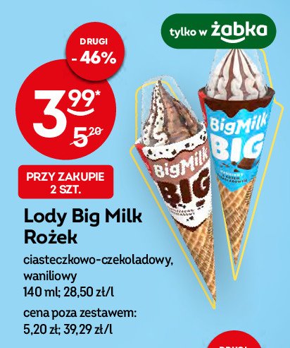 Lód waniliowy z sosem czekoladowym Algida big milk promocje