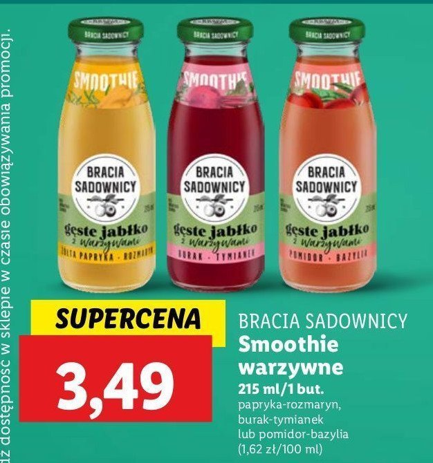 Napój smoothie gęste jabłko z warzywami pomidor-bazylia Bracia sadownicy promocja