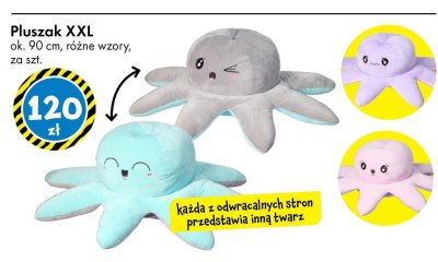 Pluszak XXL ośmiornica ok. 90 cm, różne wzory każda z odwracalnych stron przedstawia inną twarz promocja w Tedi