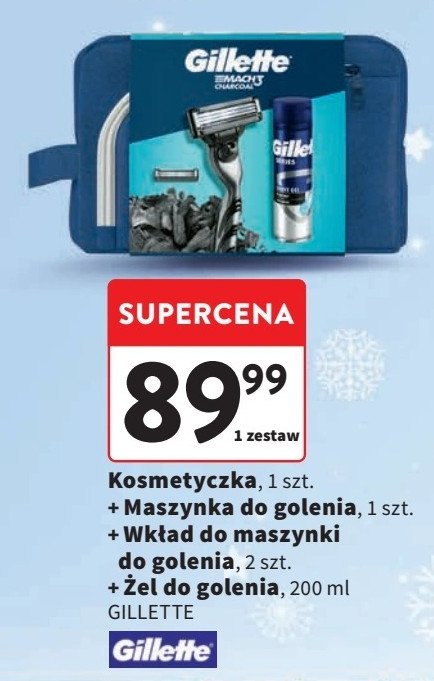 Zestaw w kosmetyczce mach 3 charcoal: maszynka + 2 wkłady do maszynki + żel do golenia 200 ml Gillette zestaw promocja