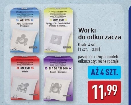 Worki do odkurzaczy ae 120 promocja w Aldi