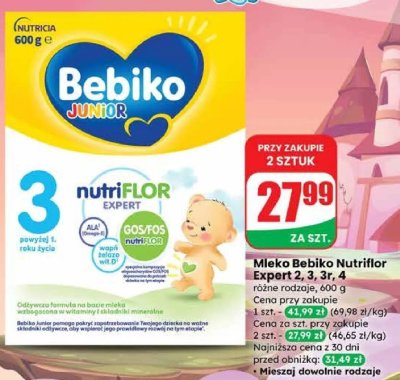 Mleko Bebiko Nutriflor Expert 2, 3, 3r, 4 różne rodzaje promocja w Dino