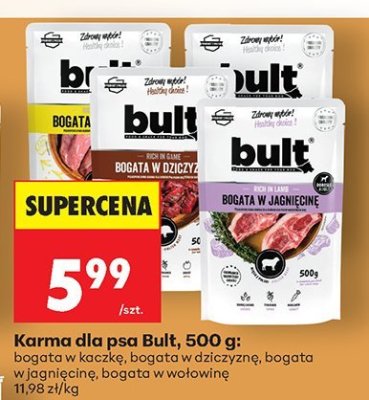 Karma dla psa Bult, 500 g - bogata w kaczkę, bogata w dziczyznę, bogata w jagnięcinę, bogata w wołowinę promocja w Biedronka