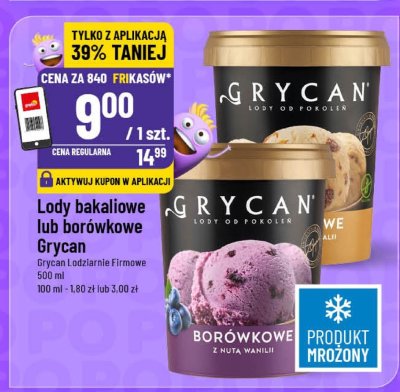 Lody bakaliowe lub borówkowe Grycan promocja w POLOmarket