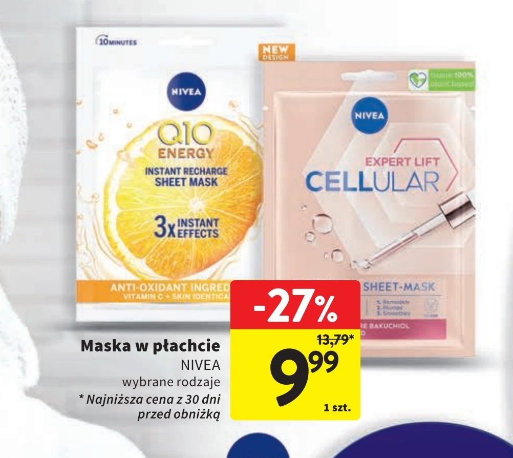 Maseczka do twarzy w płachcie Nivea q10 promocja w Intermarche