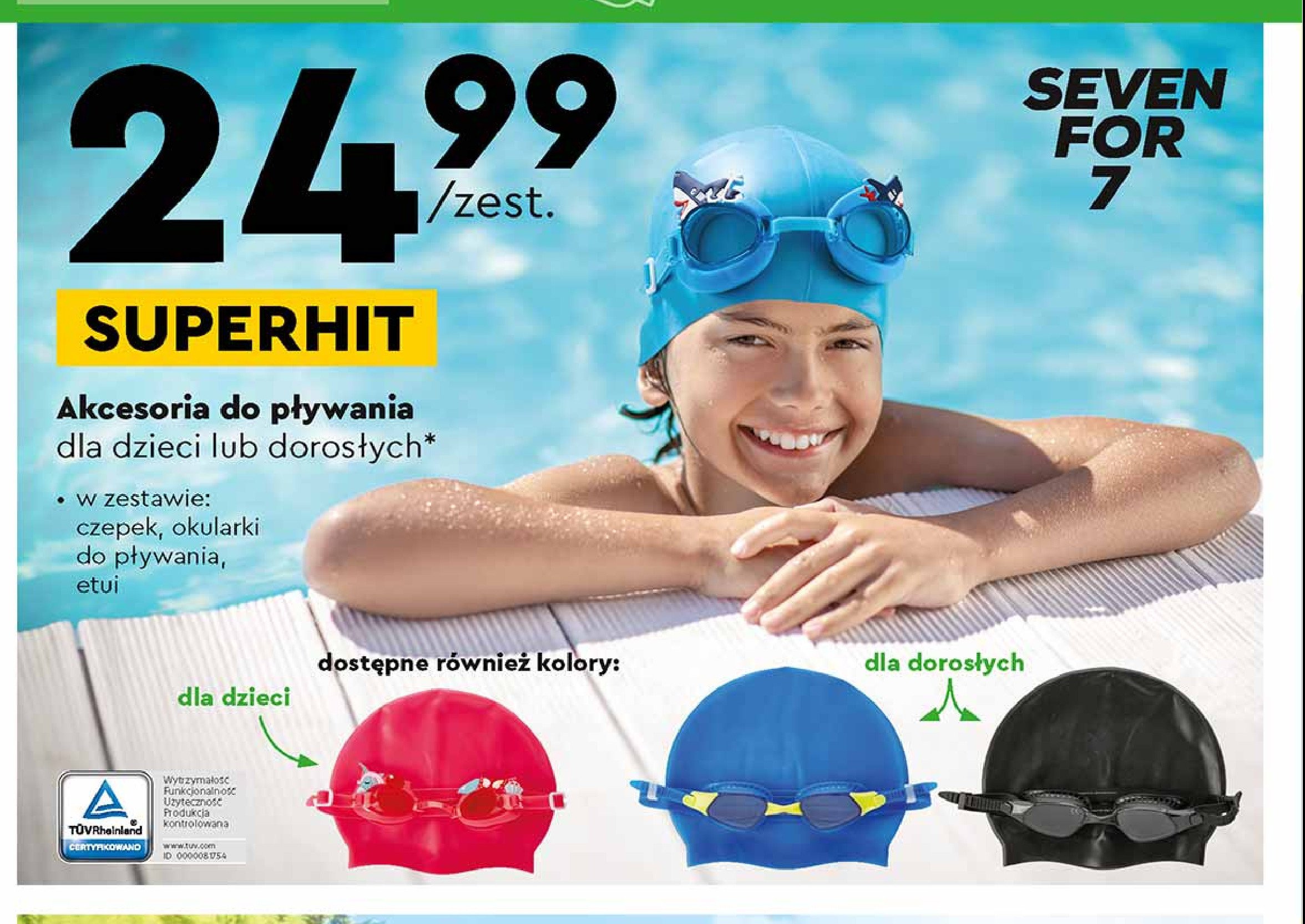 Czepek silikonowy + okulary do p艂ywania dla dzieci Seven for 7 promocja