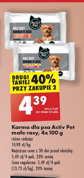 Karma dla psa kawałki w sosie małe rasy 2x z indykiem z marchewką + 2x z jagnięciną i drobiem Activ pet promocja