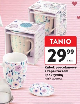 Kubek porcelanowy z zaparzaczem i pokrywką, mix wzorów promocja w Intermarche
