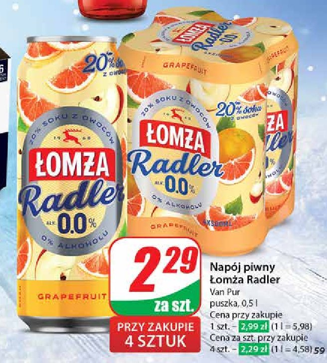 Piwo ŁOMŻA RADLER 0.0% GREJPFRUT promocja