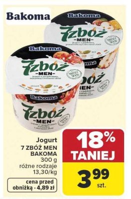 Jogurt 7 ZBÓŻ MEN BAKOMA promocja w Carrefour Market