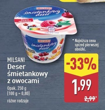 Deser śmietankowy z owocami ogrodowymi Milsani promocja