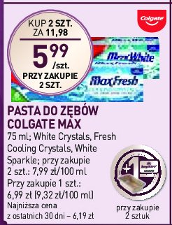 Pasta do zębów white crystals Colgate max white promocja w Stokrotka