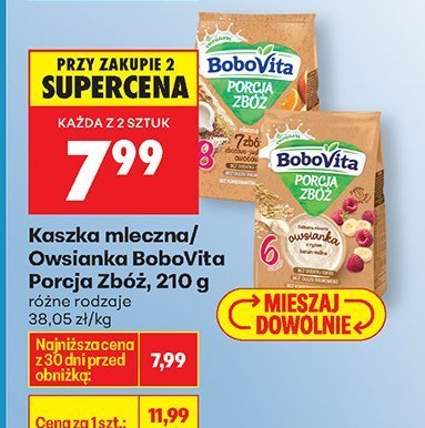 Kaszka mleczna BoboVita Porcja Zbóż różne rodzaje 210g promocja w Biedronka