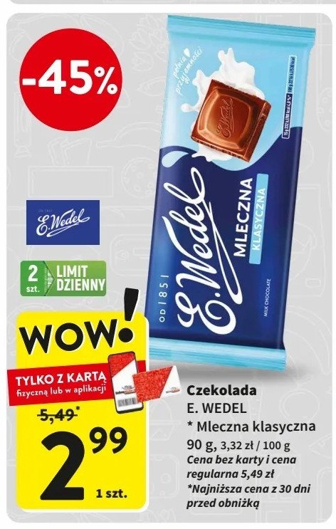 Czekolada klasyczna mleczna E. wedel promocja w Intermarche