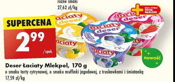 Deser z truskawkami i śmietanką Łaciaty promocja w Biedronka