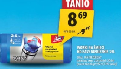 Worki na śmieci HD Easy niebieskie 35L Jan niezbędny promocja w Arhelan