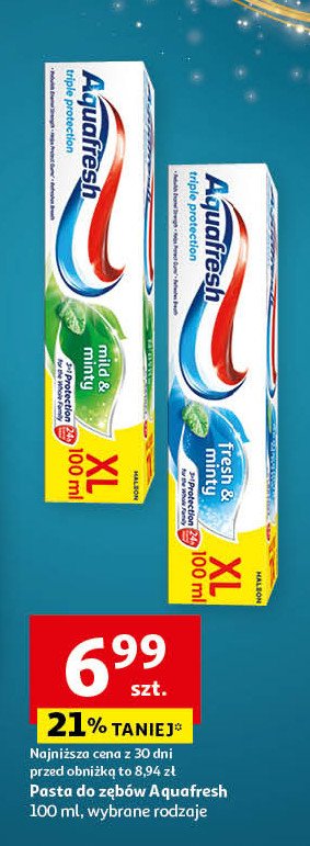 Pasta do zębów fresh & minty Aquafresh triple protection promocja w Auchan