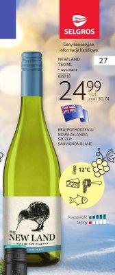 Wino białe New Land Sauvignon Blanc 750ml promocja w Selgros
