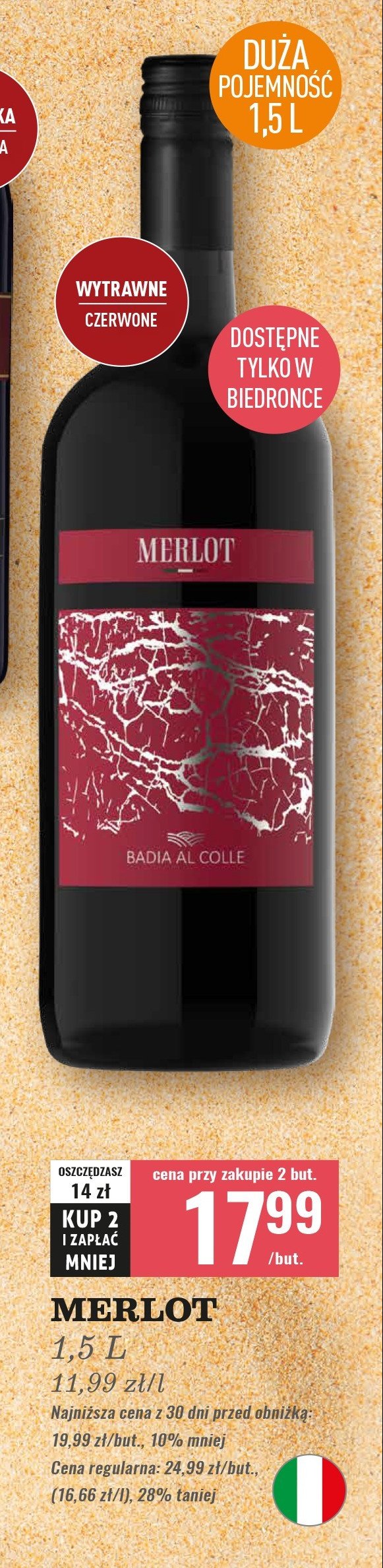 Wino Badia al colle merlot promocja w Biedronka