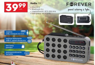Radio FM Bluetooth z panelem solarnym Forever promocja w Biedronka
