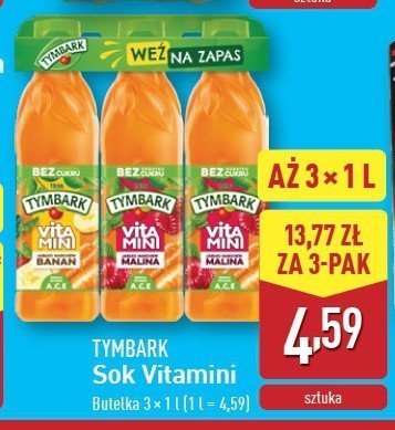 Sok banan-jabłko-marchew + malina-marchew-jabłko Tymbark vitamini promocja w Aldi