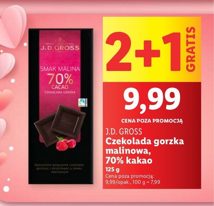 Czekolada ekwador 70% z malinami J.d.gross promocja