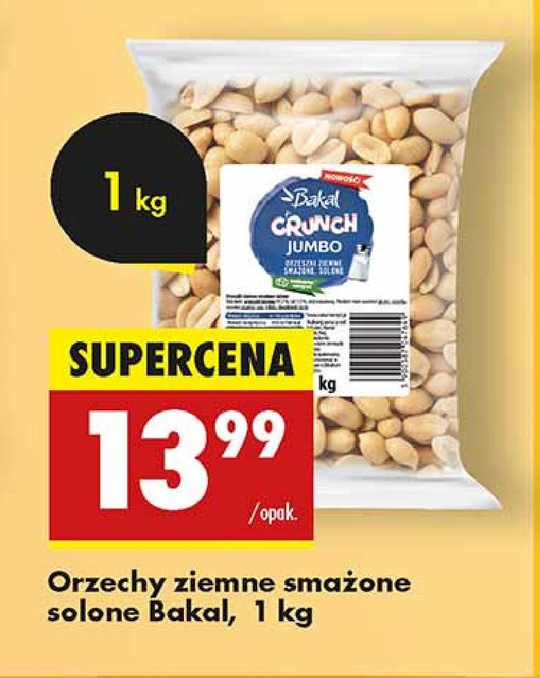 Orzechy ziemne smażone i solone jumbo Bakal promocja w Biedronka