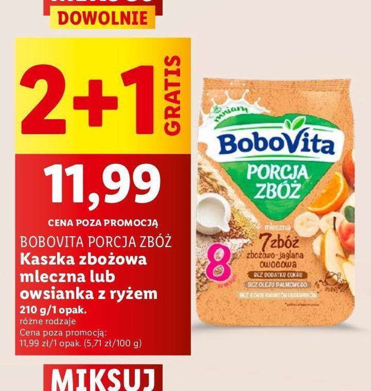 Kaszka mleczna 7 zbóż zbożowo-jaglana owocowa Bobovita porcja zbóż promocja