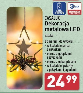 Dekoracja metalowa led - gwiazda z gałązkami i jagodami Casalux promocja