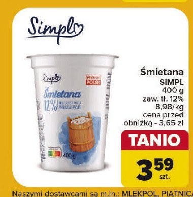 Śmietana 12% Simply promocja