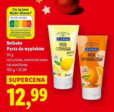 Pasta do wypieków Belbake cytrynowa, pomarańczowa lub waniliowa promocja w Lidl
