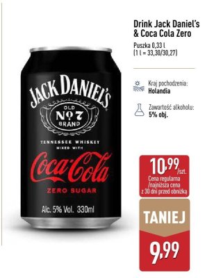Drink Jack Daniel's & Coca Cola Zero promocja w Aldi