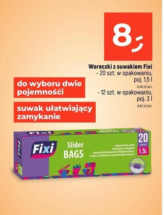 Woreczki z suwakiem 1.5 l Fixi promocja w Dealz