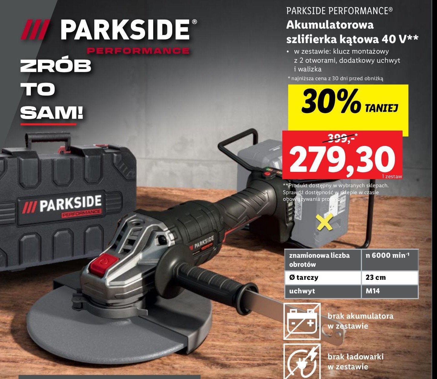 Szlifierka kątowa 40 v Parkside performance promocja