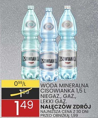 Woda mineralna Cisowianka niegaz., gaz., lekki gaz. 1.5l promocja w Wafelek