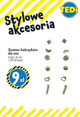 Zestaw kolczyków do uszu 6 par promocja w Tedi