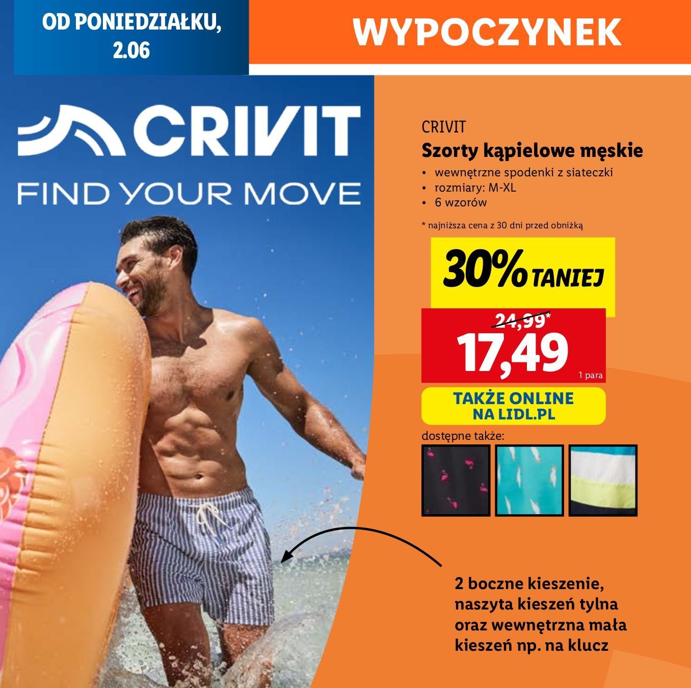Szorty kąpielowe m-xl Crivit promocja